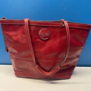 Coach Glossy Red Leather Tote Bag